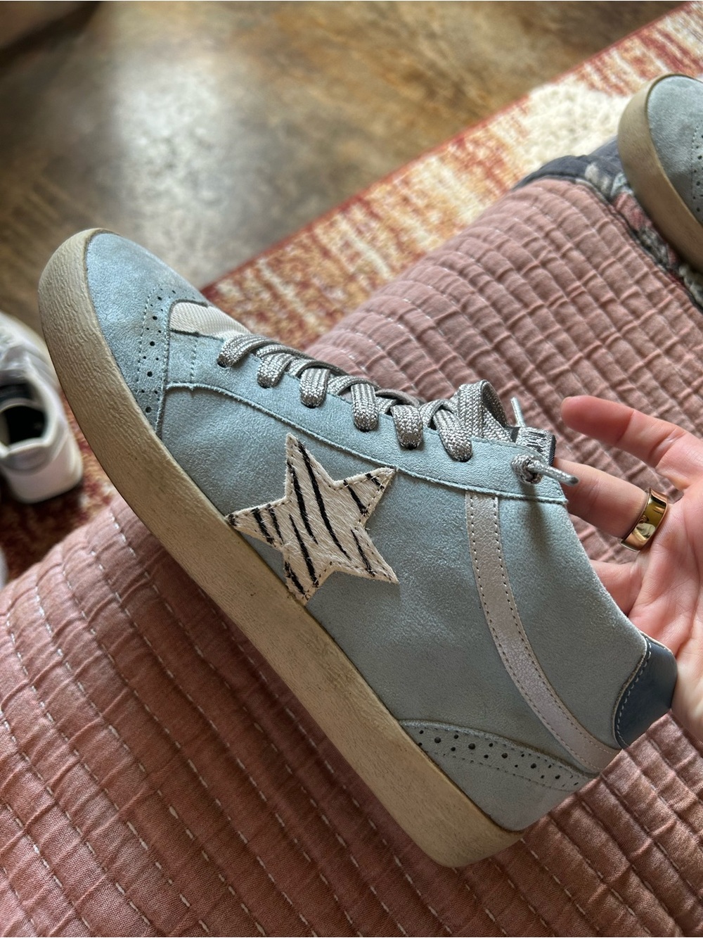 Sky Blue Suede High-Top Sneakers with Star Patch